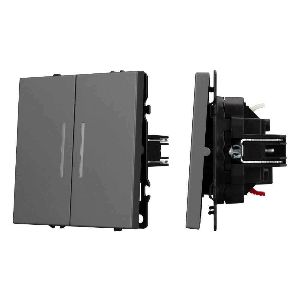 Механизм выключателя двухклавишный проходной LED SWT-NOBE-MKP2-SFPL-L-GR (230V, 10A) (Arlight, -) 054269