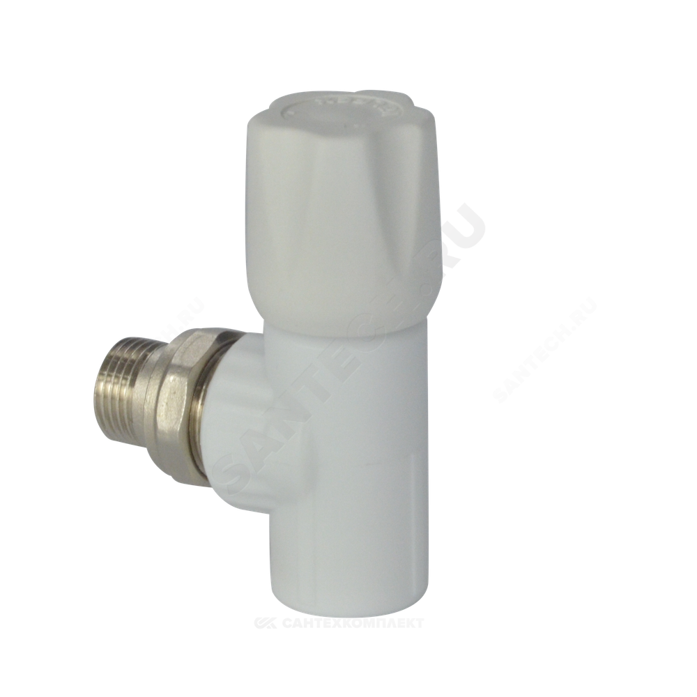 Клапан (вентиль) PP-R запорный белый Дн 20х1/2" Ру25 НР угловой для радиатора VALFEX 1014720012