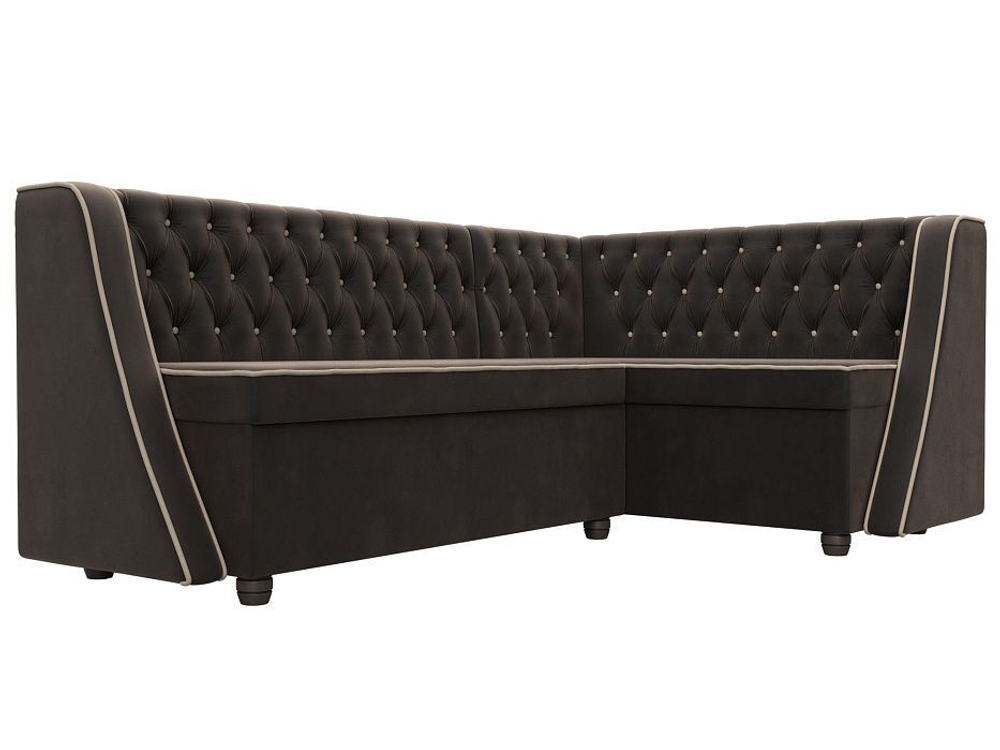 Диван кухонный угловой Лофт правый угол, Коричневый\Бежевый, Велюр, 104589