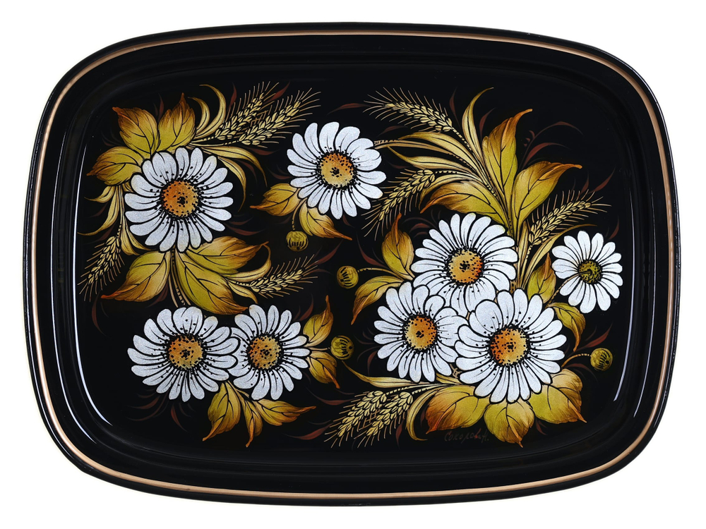 Жостовский поднос декоративный, размер 33х24 см (A12), металлический
