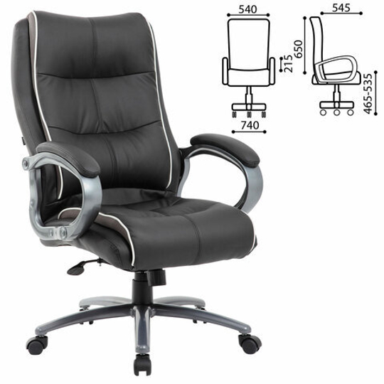 Кресло офисное BRABIX PREMIUM "Strong HD-009", НАГРУЗКА до 200, экокожа черная, ткань серая, 531945