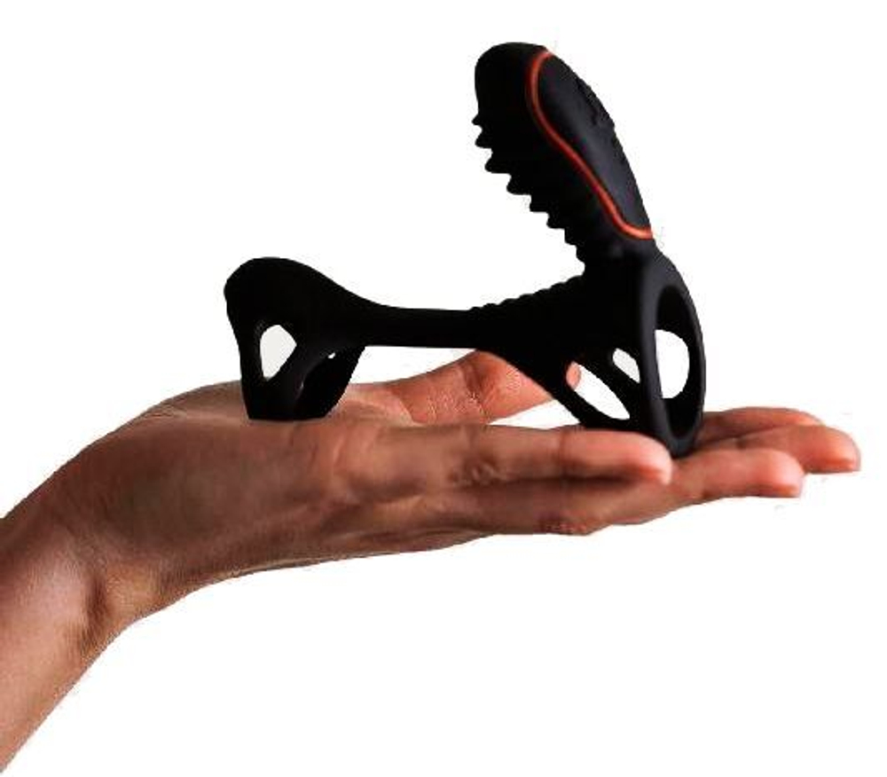 Чёрная насадка на фаллос Gladiator + LRS с трехкнопочным пультом управления (Цвет: черный)