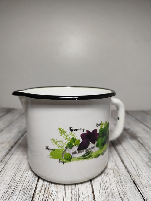 Кружка 1,4 л эмаль со сливом с рисунком Базилик 0108/4