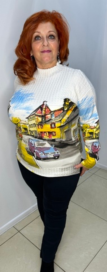 Цветной джемпер-свитер с изображением города