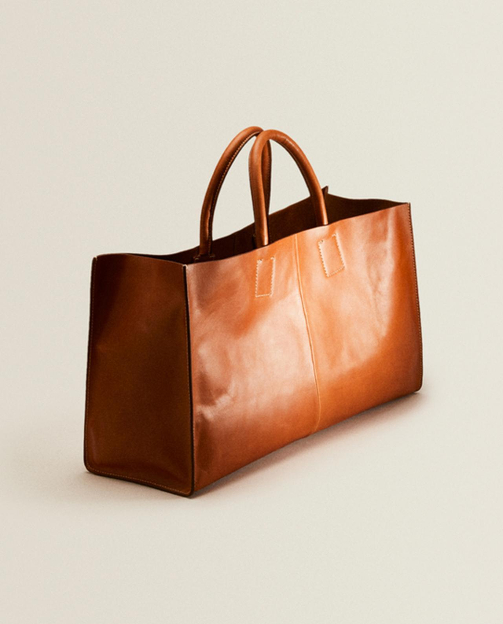 ZARA HOME КОЖАНАЯ СУМКА-ТОУТ, КОРИЧНЕВЫЙ