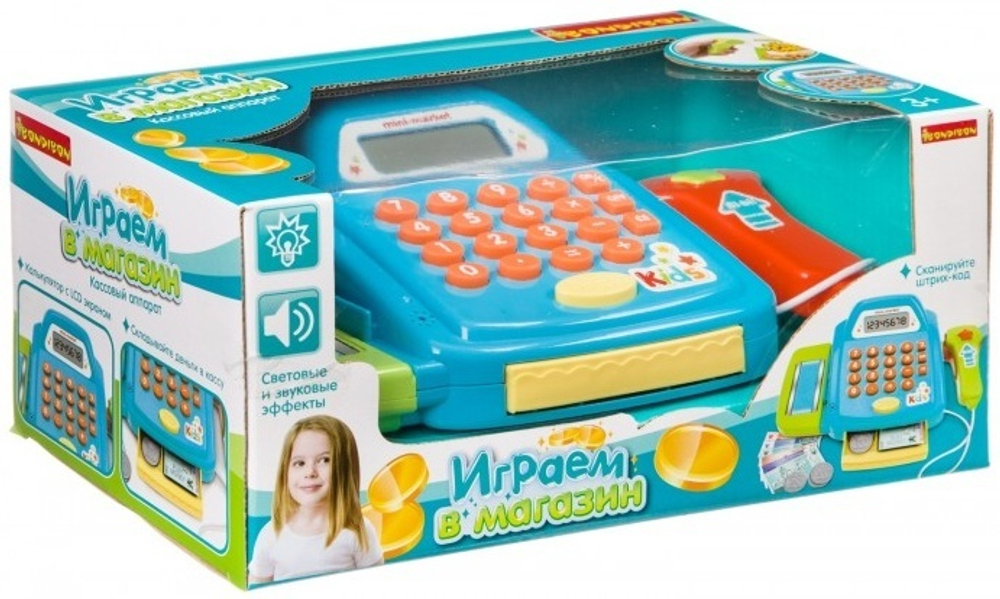 Касса детская "Играем в магазин" с кассовым аппаратом и аксесс