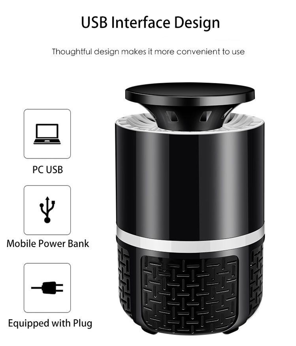 Электролампа-ловушка, USB Лампа-светильник от комаров и насекомых, цвет чёрный