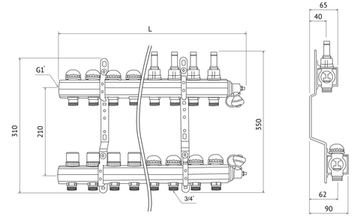 Коллектор Uni-Fitt 1"х3/4" 11 вых. латунь с регулировочными и термостатическими вентилями 441E4311