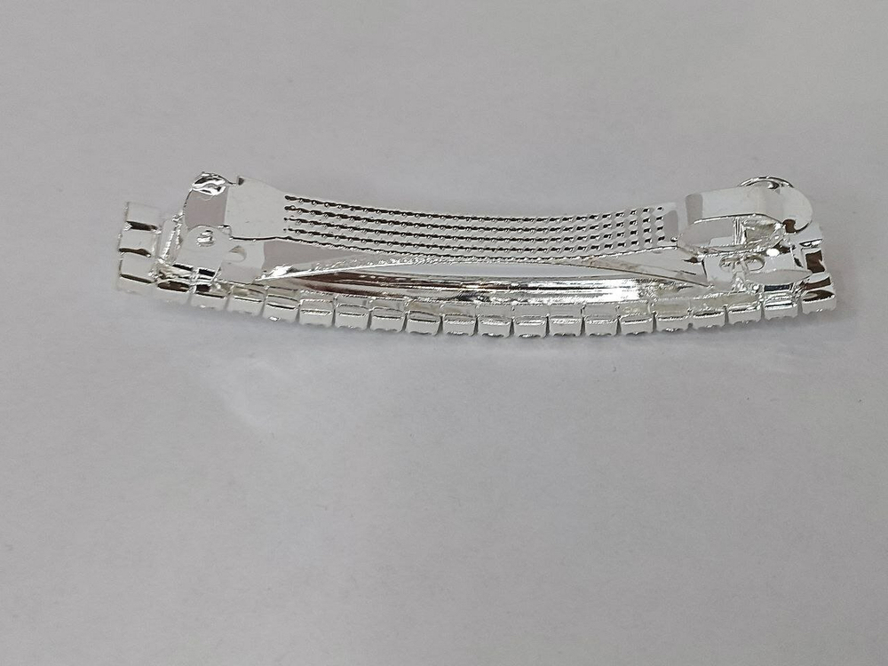 Заколка автомат французская весенняя заколка-автомат для волос. Со стразами в три ряда. Цвет серебро.