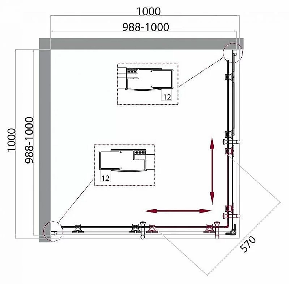 Душевой уголок BelBagno UNO-195-A-2-100-C-NERO 100х100 стекло прозрачное/профиль черный
