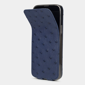 Чехол для iPhone 14 Pro Max из кожи страуса, синего цвета