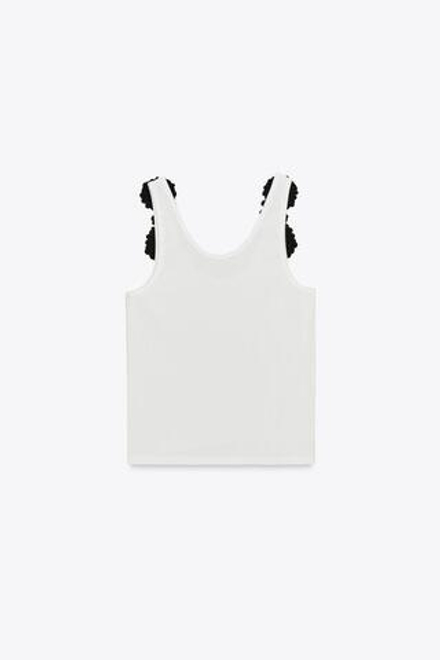 ZARA ТОП С ЦВЕТОЧНОЙ АППЛИКАЦИЕЙ, БЕЛЫЙ/ЧЕРНЫЙ