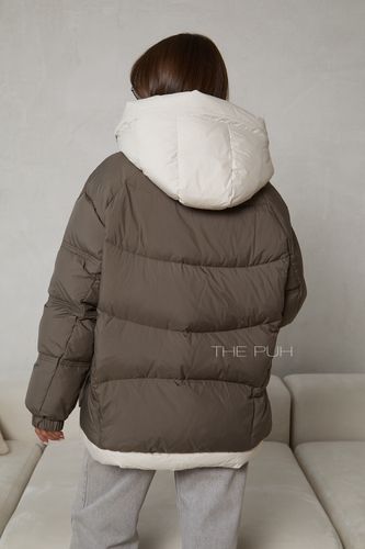 Хаки-бежевый пуховик-трансформер