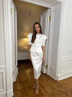 Блуза из атласа на пуговицах молочная