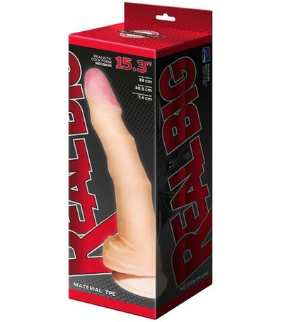 Телесный рельефный фаллоимитатор-супергигант с мошонкой на присоске - 39 см. (Цвет: телесный)