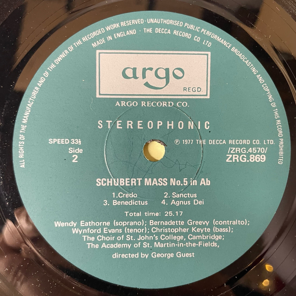 Винтажная виниловая пластинка LP Schubert Шуберт, St. John's College Choir, Mass In A Flat (Англия 1977)