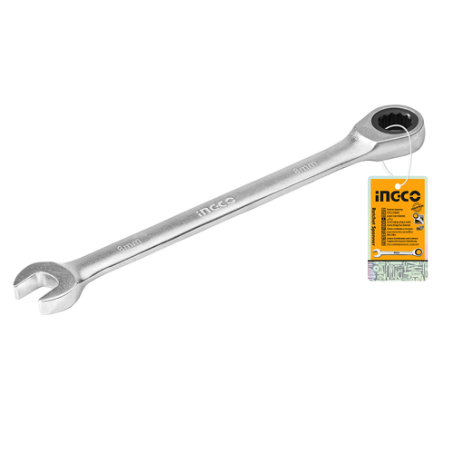 Ключ комбинированный 8 мм трещоточный CrV INGCO