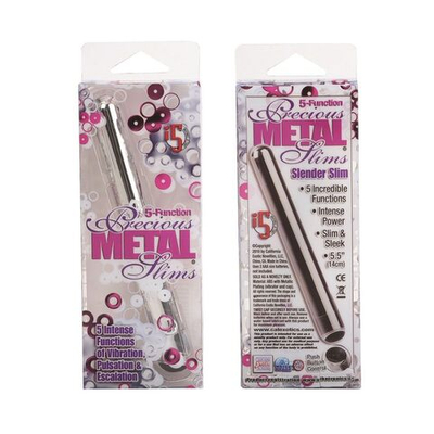 Серебристый тонкий вибромассажёр 5-FUNCTION PRECIOUS METAL SLIMS SILVER - 14 см. (Цвет: серебро)