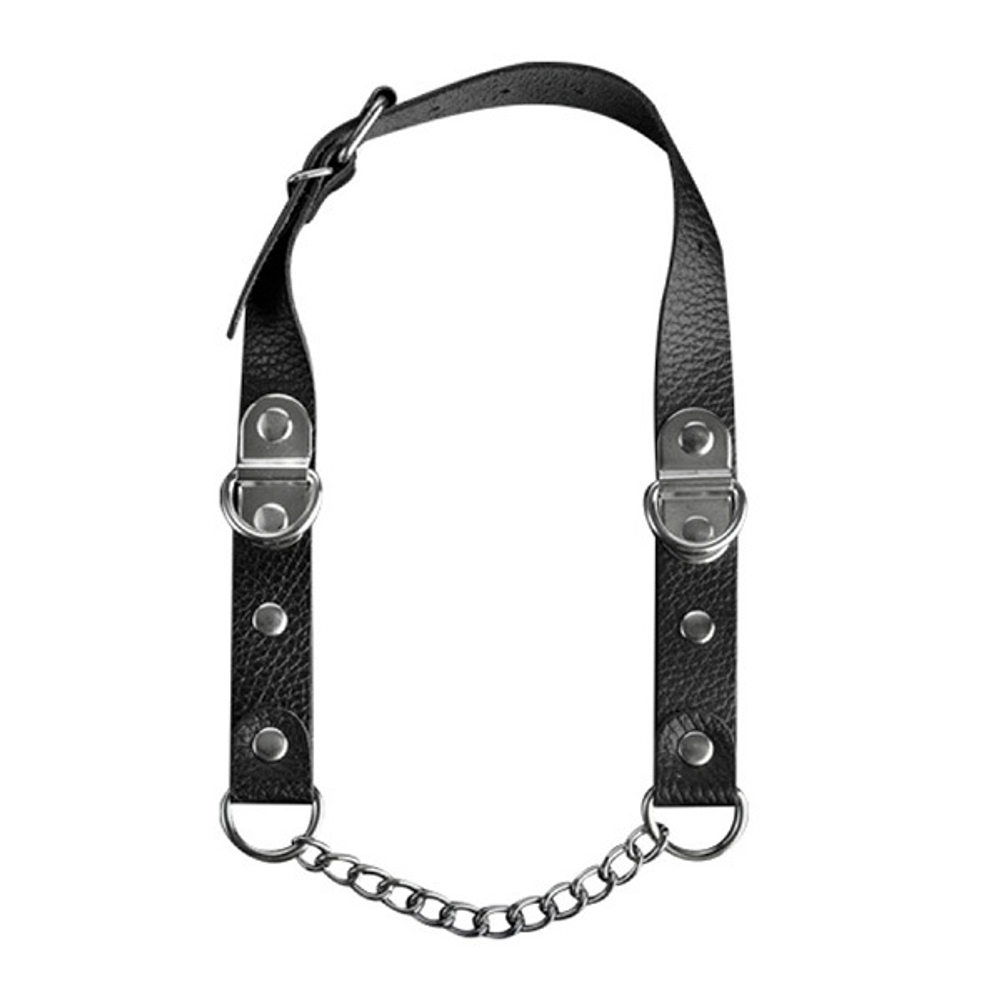 Черный кожаный кляп-трензель с цепочкой Sitabella BDSM Accessories 3095-1