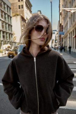 ZARA КУРТКА С КАПЮШОНОМ И ЭЛАСТИЧНЫМ НИЗОМ, КОРИЧНЕВЫЙ