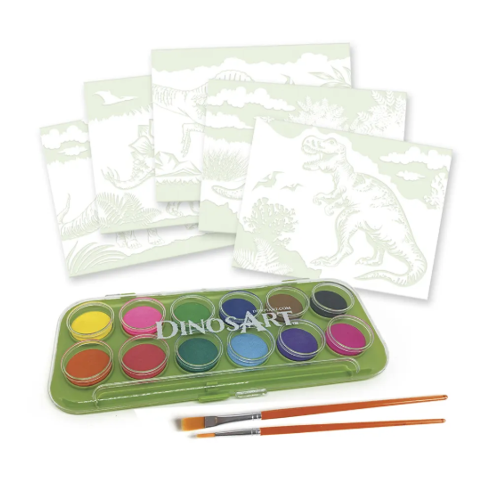 Детский набор для рисования с палитрой и готовыми эскизами, серия Dino