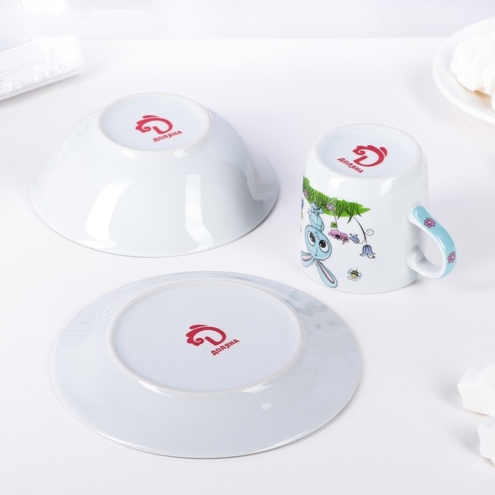 3850486 Набор детской посуды Доляна «Крош», 3 предмета: кружка 230 мл, миска 400 мл, тарелка 18 см