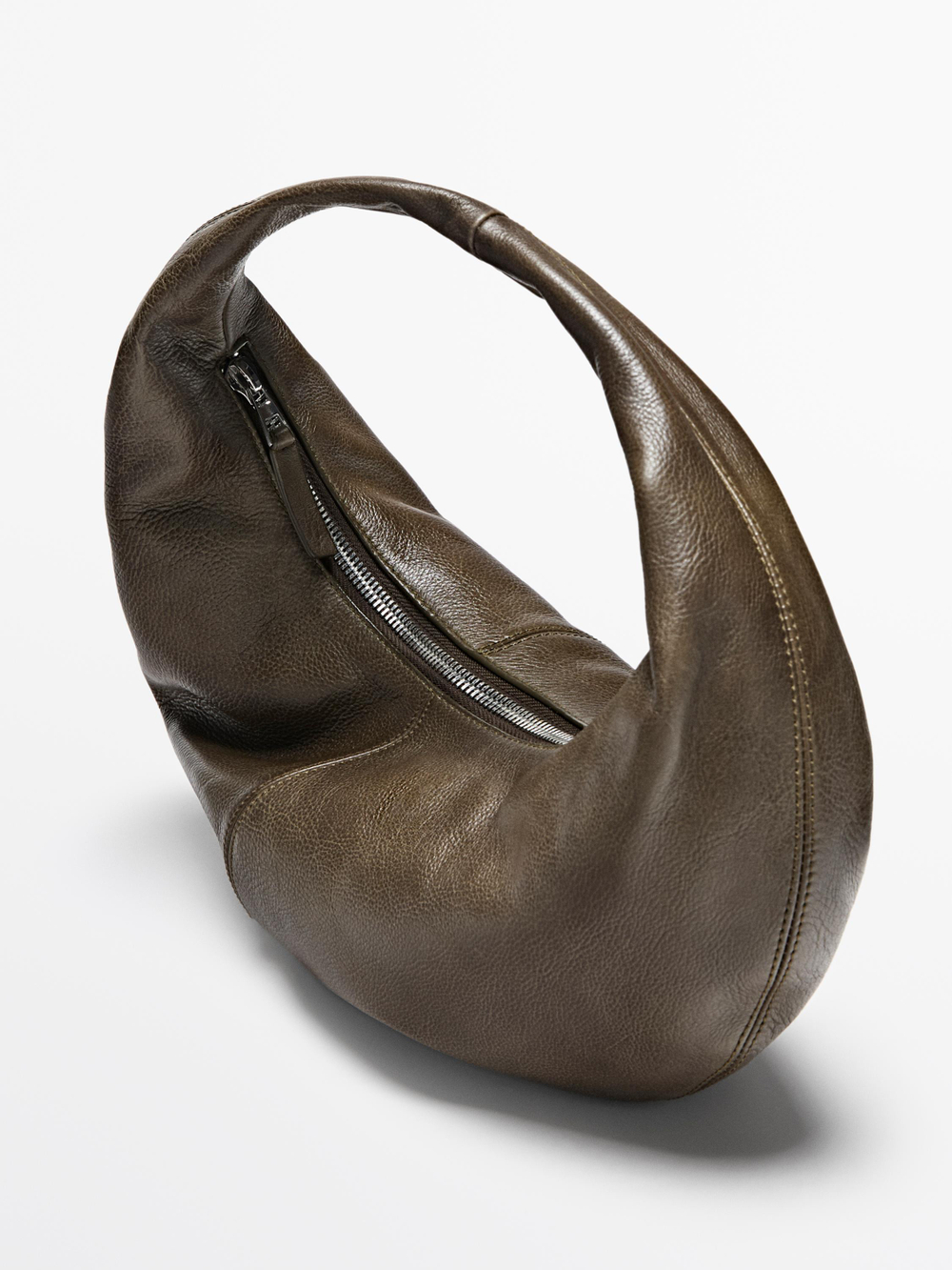 Massimo Dutti Средняя сумка-полумесяц из кожи наппа, хаки