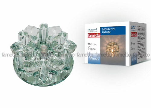 DLS-F121 G4 GLASSY/CLEAR Светильник декоративный встраиваемый ТМ Fametto, серия Fiore. Без лампы, цоколь G4. Основание стекло, цвет зеркальный. От
