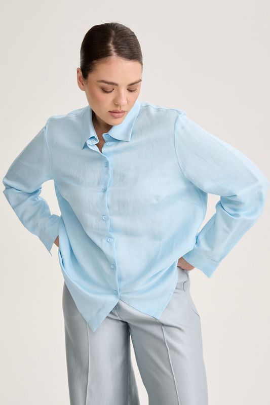 Рубашка с длинным рукавом изо льна, голубой