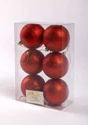 Набор пластиковых шаров Анет 80 мм., красный глиттер, 6 шт., ЕлкиТорг (150346)