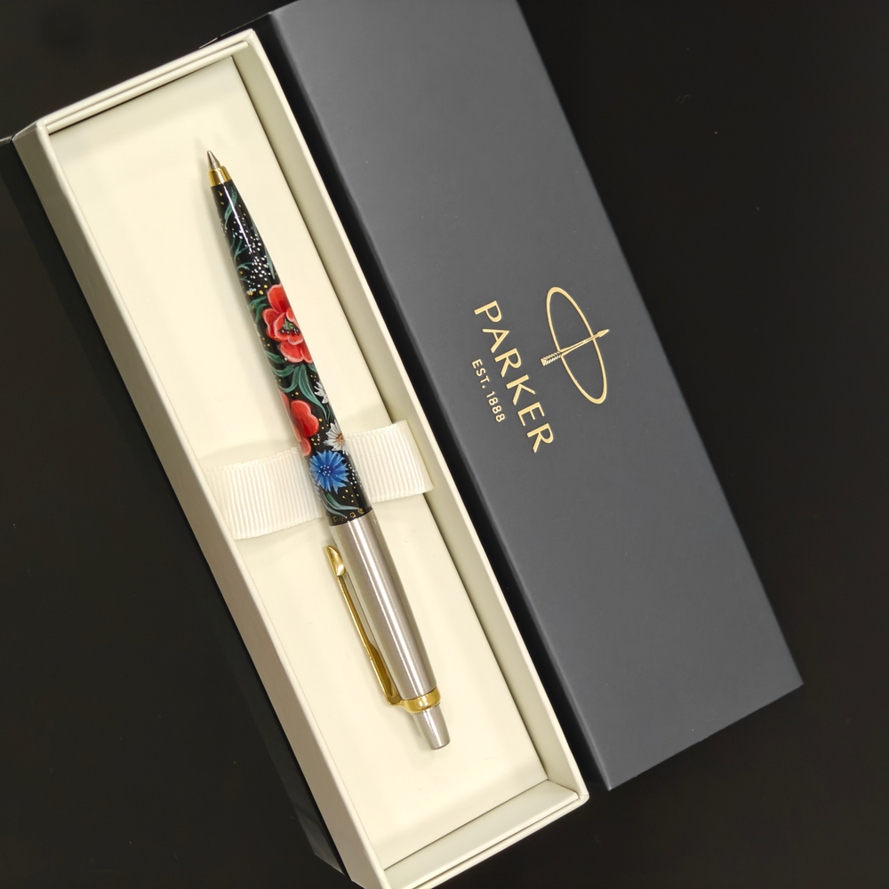 Коллекционная сувенирная авторучка Parker "Полевые цветы" с ручной росписью Палех в коробке