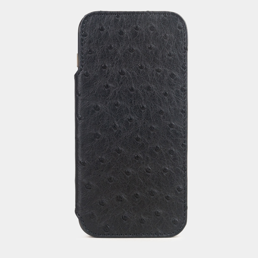 Чехол-книжка кожаная для iPhone 17 Pro, страус черного цвета