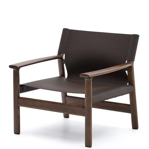 Кресло Jan из переработанной кожи темно-коричневого цвета и ясеня в ореховом цвете