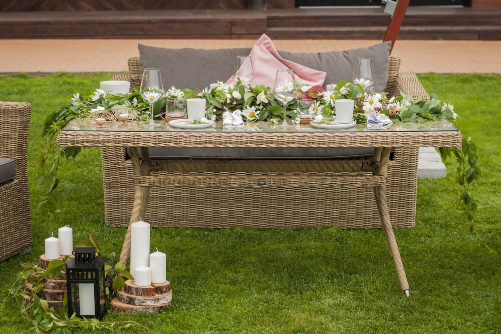 "Аффогато" обеденная группа из искусственного ротанга, цвет соломенный