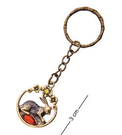 AM-3605 Брелок «Заяц в цветах» (латунь, янтарь)