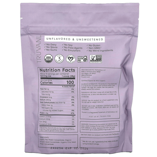 Truvani, Растительный протеин, без добавок, без добавок, 280 г (9,88 унции)