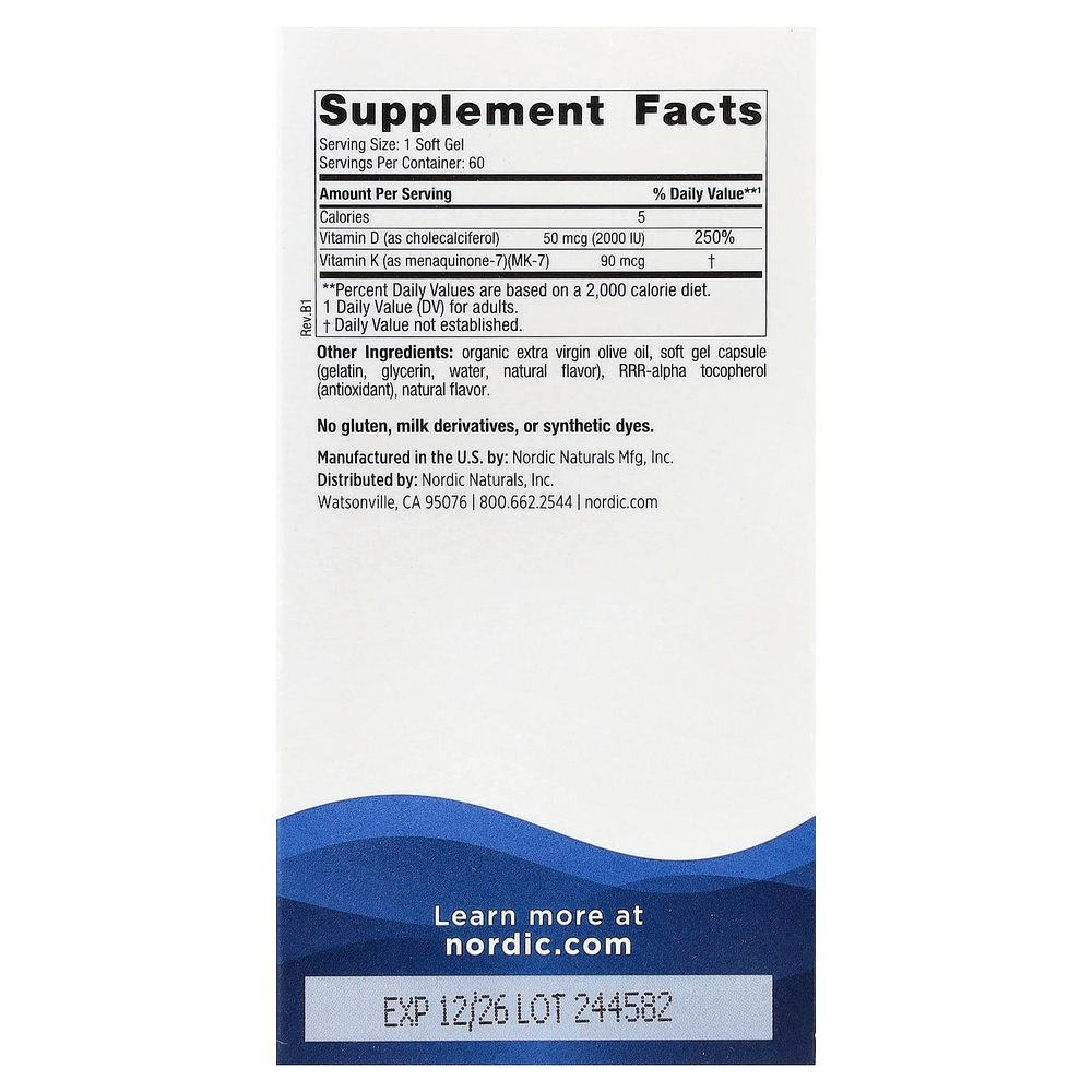 Nordic Naturals, Vitamin D3 + K2, Great Orange, 60 Soft Gels