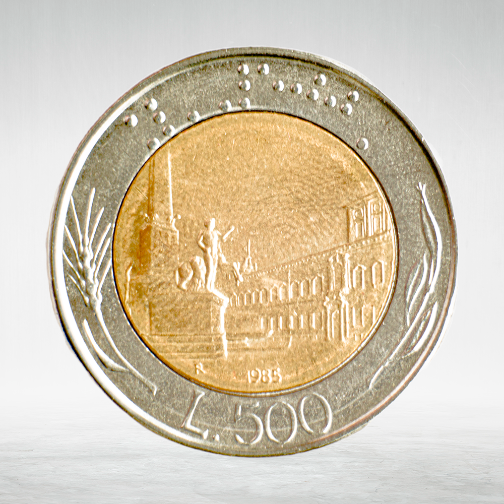 Italy 500 Lire 1985 R "Bimetallic – Head of Italy and Ship", AU