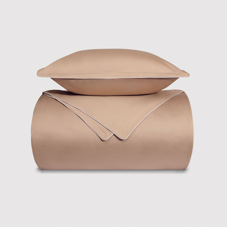 Постельное белье 2 спальное евро Сlaire&Caroll Lune+ бежевое с белым кантом