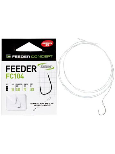 Крючки с поводком FC FEEDER серии FC104 70см, размер 008, 0,14мм (упк.10шт.)