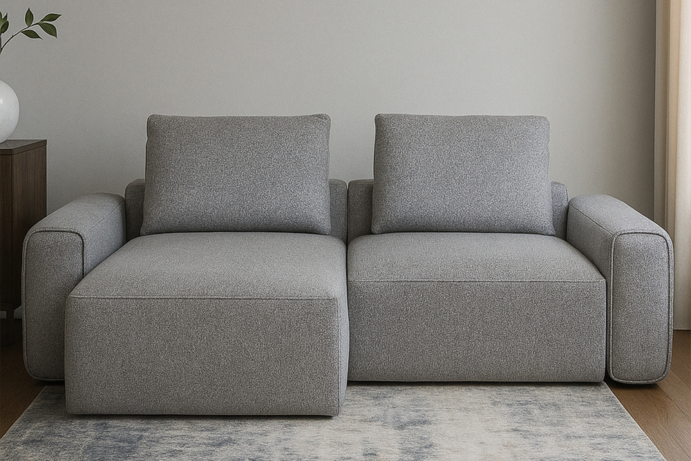 Диван трехместный Турин(Turin)(2 секции) с канапе и мех черно/серый Santo1606 255x163,5xx68см Garda Decor