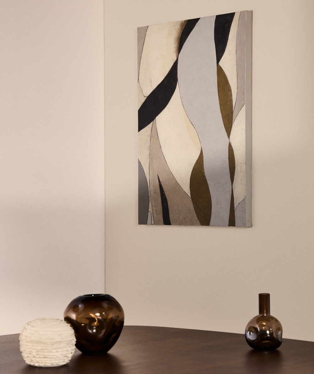 Абстрактный холст Marvilo серо-горчичного цвета 60 x 90 см