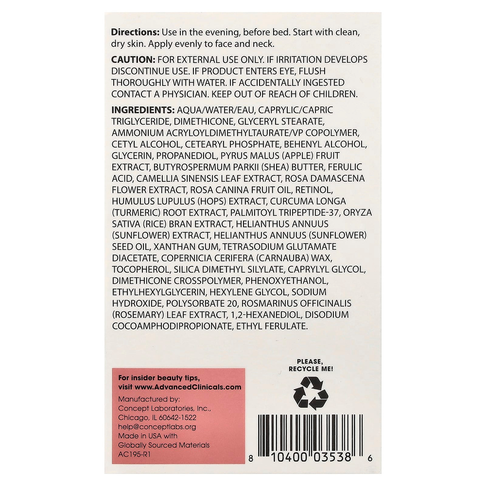 Advanced Clinicals, инкапсулированный ретинол, крем от морщин, 74 мл (2,5 жидк. унции)
