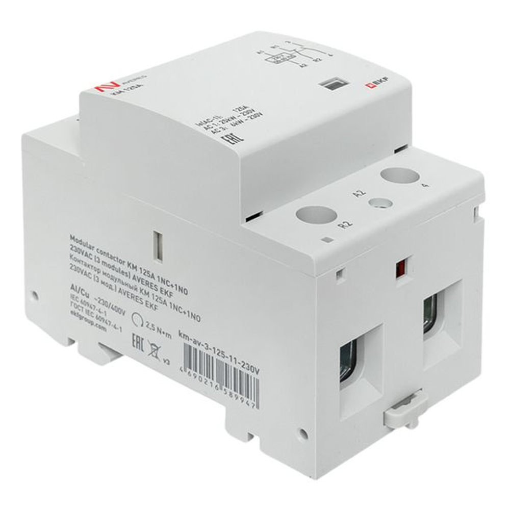 Контактор модульный КМ 125А 1NO+1NC 230В АС (3 мод.) AVERES EKF