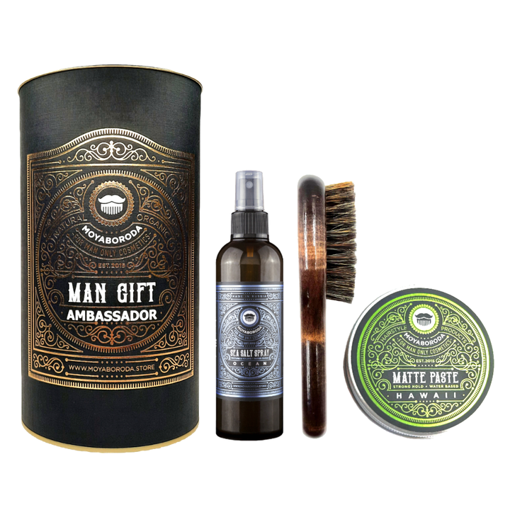Набор для укладки волос/бороды MOYABORODA "HAIR №3" (Sea Salt Spray + PASTE 100ml + Щетка + Тубус)