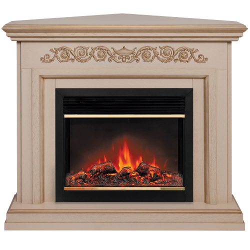 Каминокомплект Real Flame Leticia Corner 26 WT-619G с очагом Moonblaze Deluxe Brass (угловой)