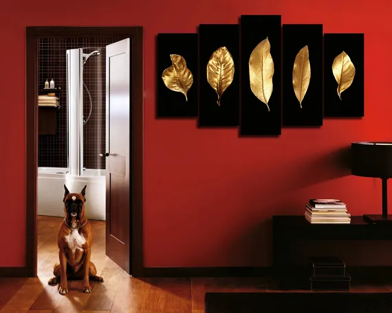 Модульная картина "Листья в золоте"