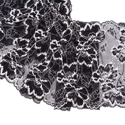 Кружево эластичное черное/молочное 21 см, Китай