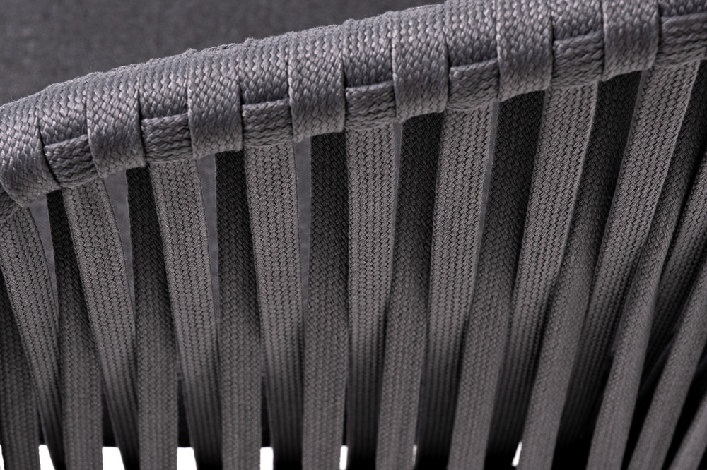 "Бордо" стул плетеный из роупа, каркас алюминий темно-серый (RAL7024) муар, роуп серый 15мм, ткань темно-серая 027
