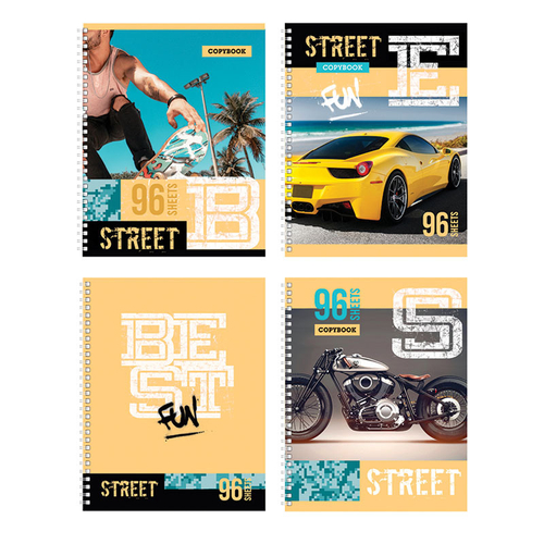 Тетрадь 96л., А5, линия на гребне BG "Street fun", выб. лак